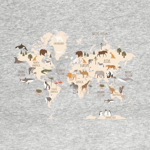 Animal World Map Pink by JunkyDotCom